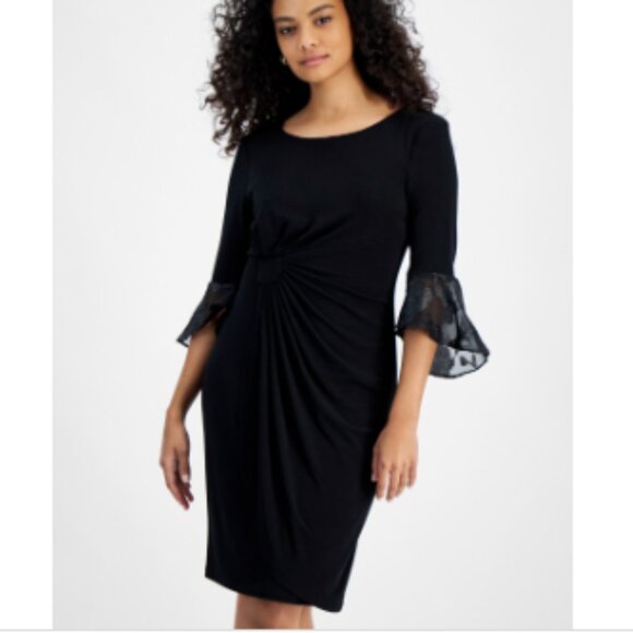 Connected Petite Faux-Wrap Sheath Dress - Black - Picture 2 of 4